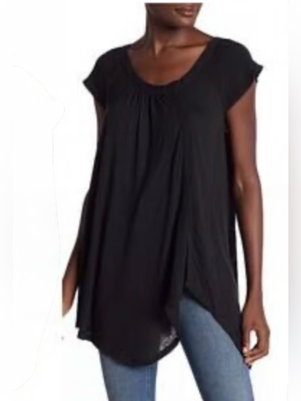 Free People Black Scoop Neck Tunic Tee